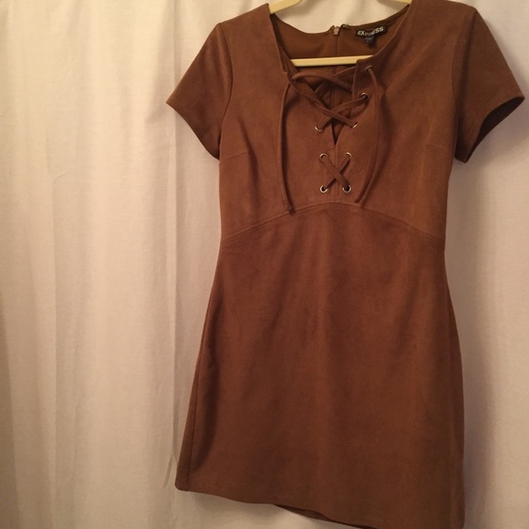 Express Dresses & Skirts - Express 60s + 70s Faux Suede Lace Up Brown Dress Express Dresses & Skirts - Express 60s + 70s Faux Suede Lace Up Brown Dress